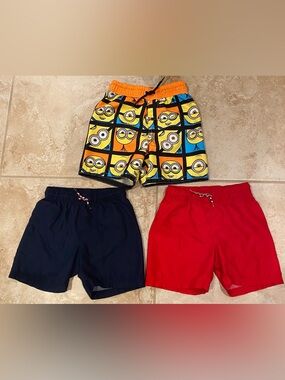 Kids Minions Print and Old Navy Red and Navy Blue Swim Shorts Set (Sizes 3T-4T)